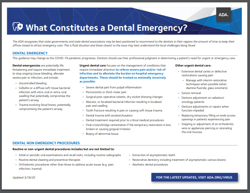 Premier Dental Covid 19 Update Available For Emergency Dental Appointments